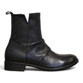 Tronchetto biker in pelle nera con scollo a V