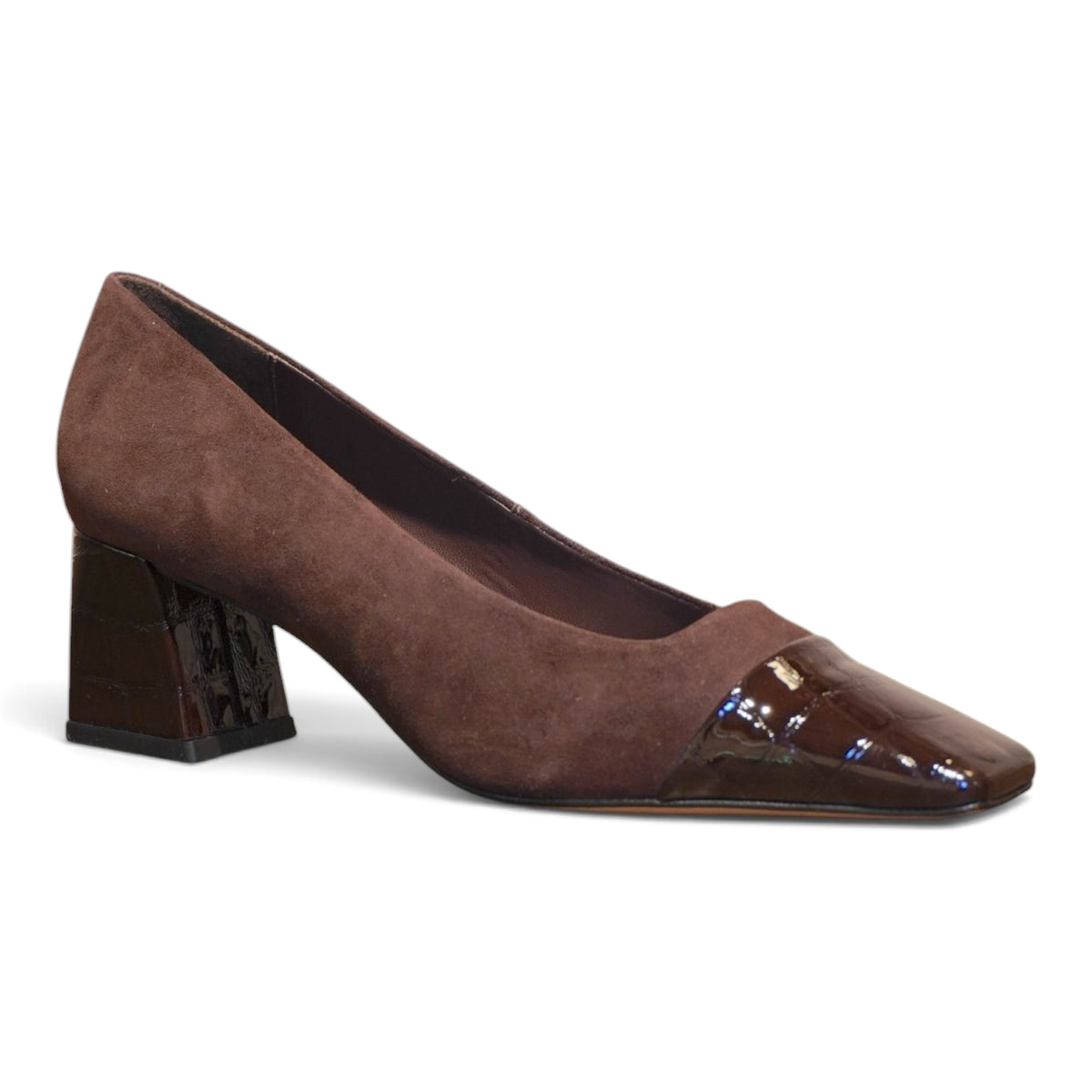 Décolleté cuoio e marrone in pelle con tacco largo