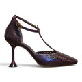 Mary Jane T-bar bordeaux in pelle traforata