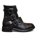 Anfibio basso in pelle nera con tre fibbie