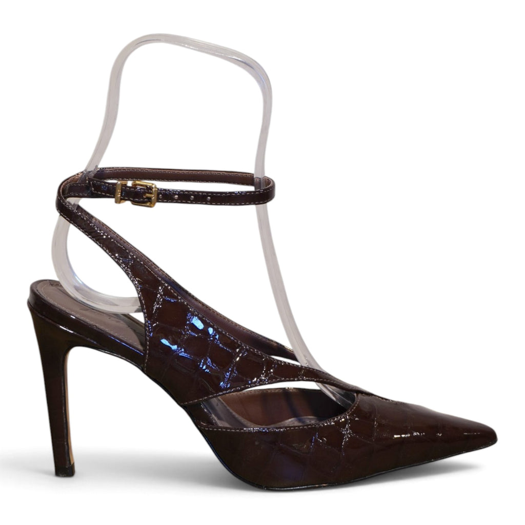 Slingback bordeaux in vernice effetto cocco con cinturino alla caviglia