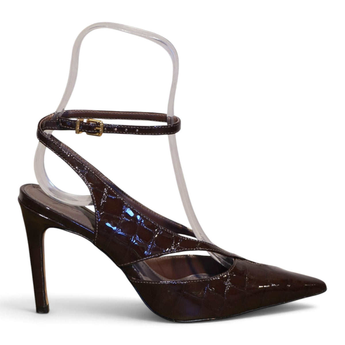 Slingback bordeaux in vernice effetto cocco con cinturino alla caviglia