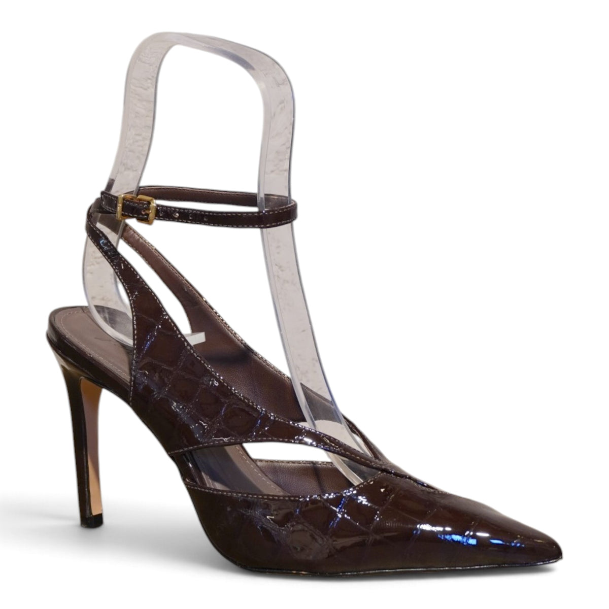 Slingback bordeaux in vernice effetto cocco con cinturino alla caviglia