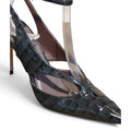 Slingback petrolio in vernice effetto cocco con cinturino alla caviglia