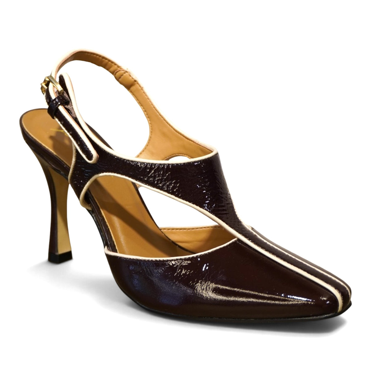 Slingback in vernice bordeaux con profili a contrasto