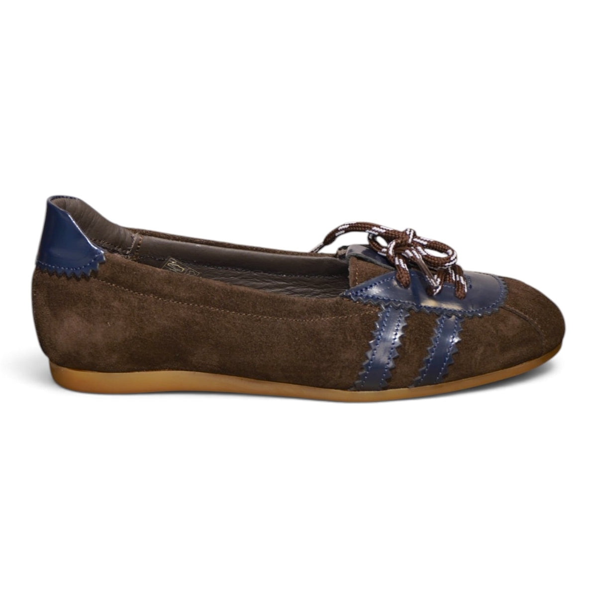 Ballerina sportiva moro e blu con lacci e bande a contrasto