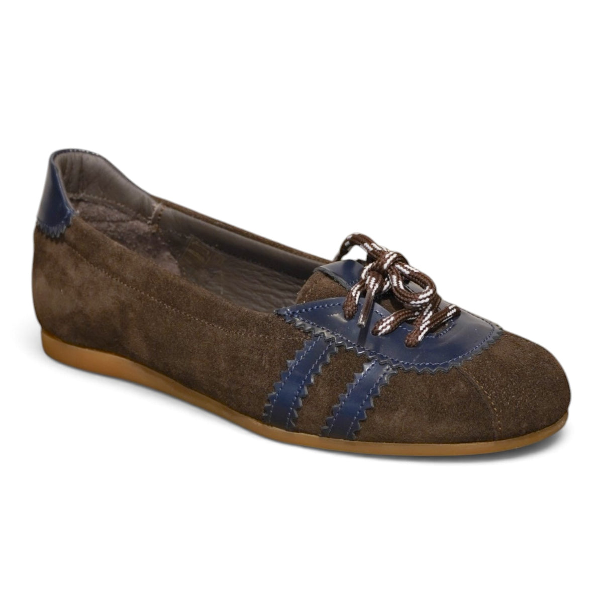 Ballerina sportiva moro e blu con lacci e bande a contrasto