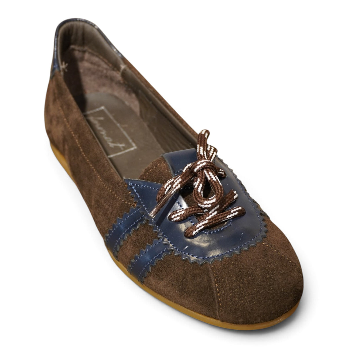 Ballerina sportiva moro e blu con lacci e bande a contrasto